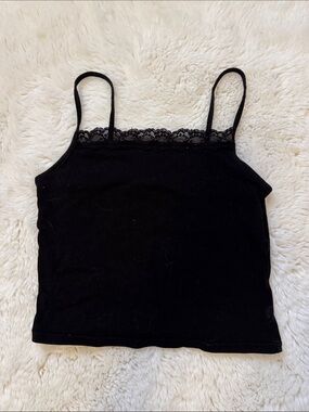 Black Cropped Lace-Trim Camisole Tank Top